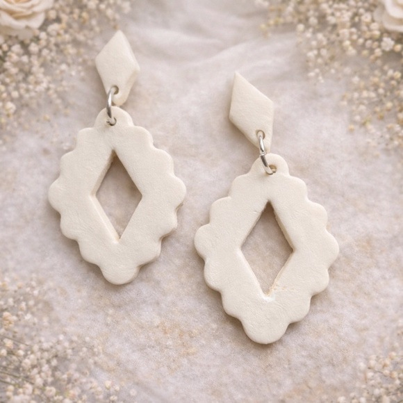 Jewelry - Handcrafted Polymer Clay Cream Geometric Dangle Earrings